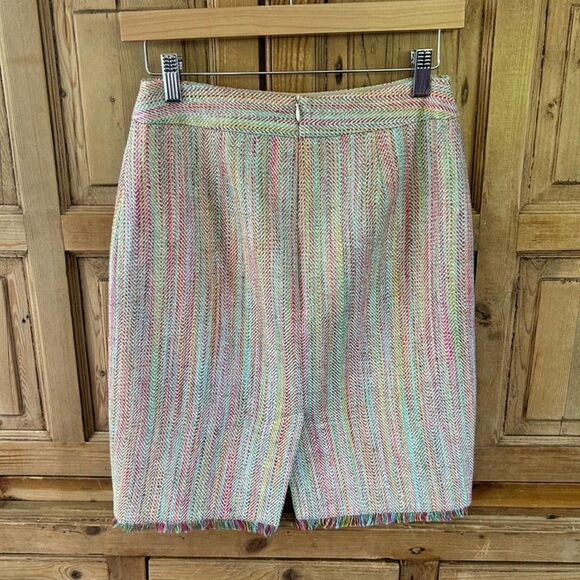 Trina Turk Tweed Pencil Skirt Rainbow Colorful Fringe Office Womens Size 2 - Picture 7 of 11